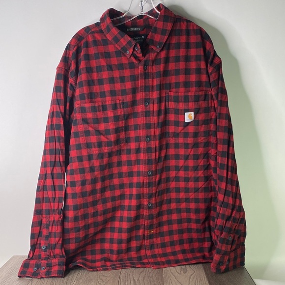Carhartt Men's Size 2XL Red and Black Plaid Casual Button Down Shirt - Picture 1 of 8
